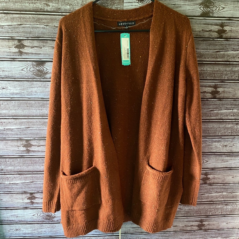 Love Ellie Women's Wells Confetti Cardigan Size‎ M Burnt Orange Pockets NWT